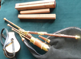 Narrow Bore Uilleann Pipes or "flat pipes"  made from  Plum wood square by ken.doyle@btinternet.com