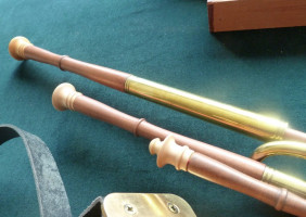 Narrow Bore Uilleann Pipes or "flat pipes"  made from  Plum wood square by ken.doyle@btinternet.com