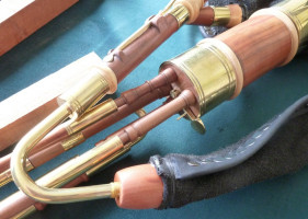 Narrow Bore Uilleann Pipes or "flat pipes"  made from  Plum wood square by ken.doyle@btinternet.com